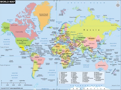 Mapa světa státy podrobná
